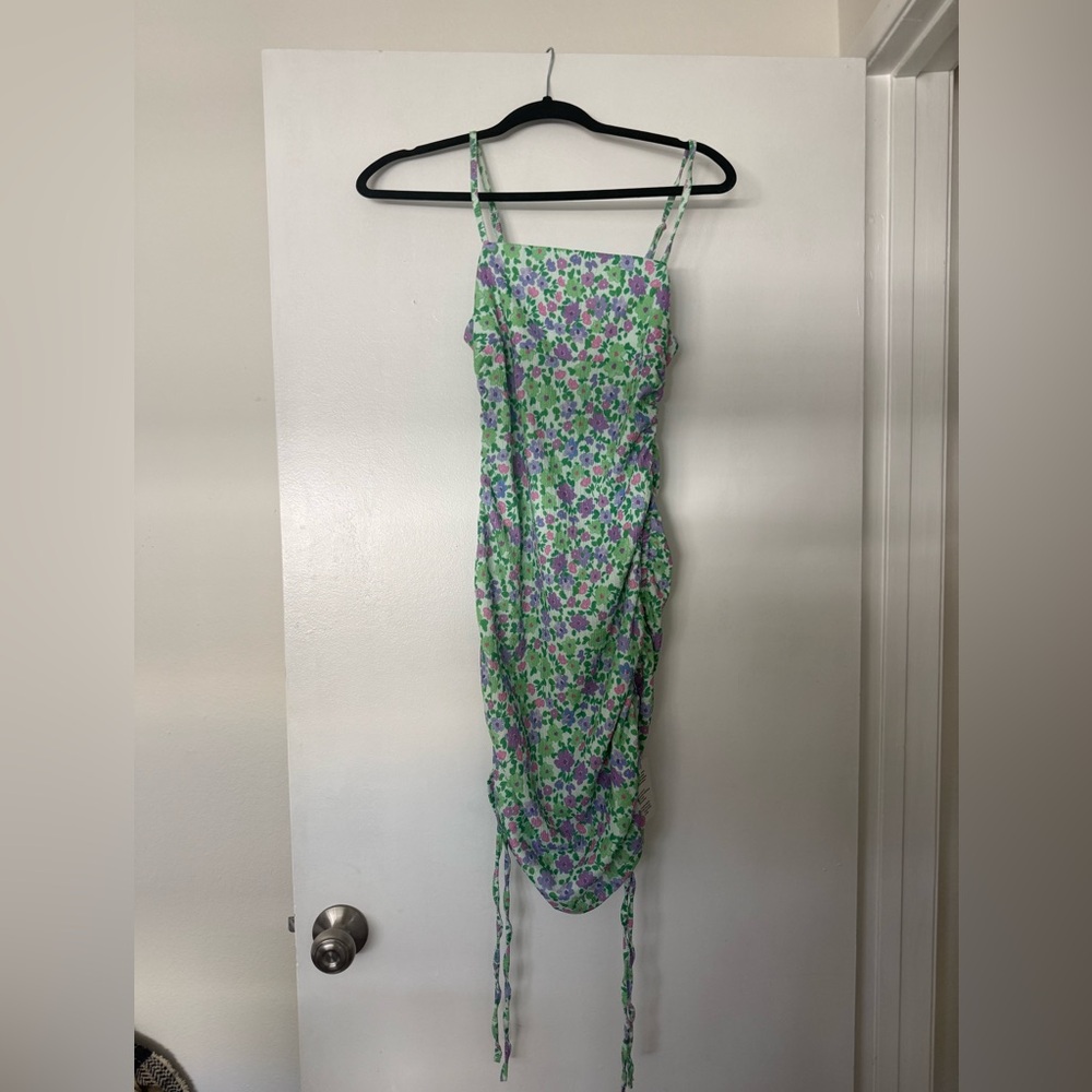 ASOS Green and Purple Floral Ruched Mini Dress